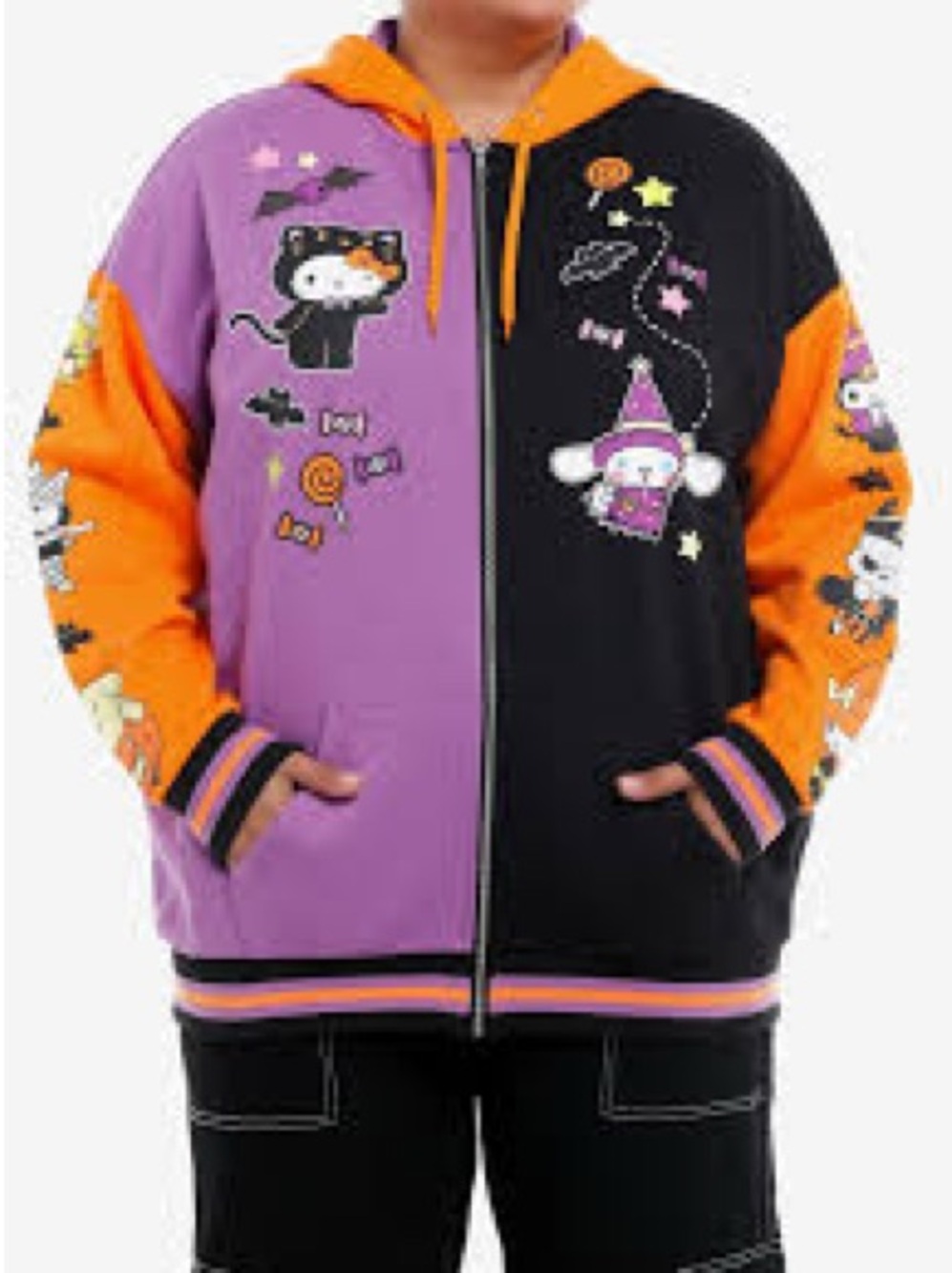 Hello Kitty Friends Halloween Split Color-Block Hoodie panels Characters Size 3X